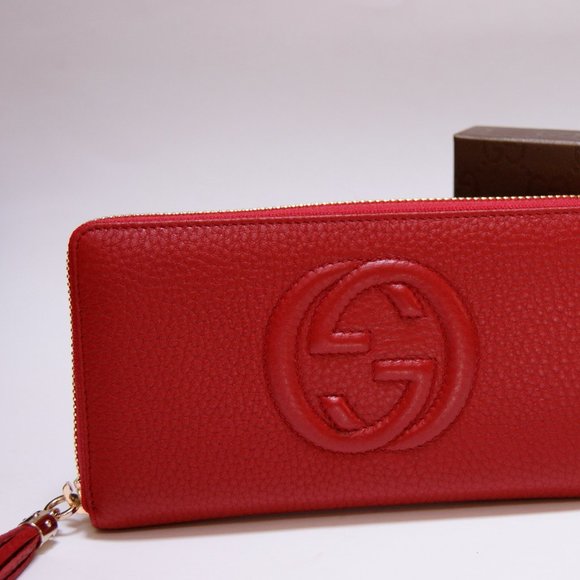 Gucci Soho Zip Around Red Leather Womens Wallet - Picture 1 of 8
